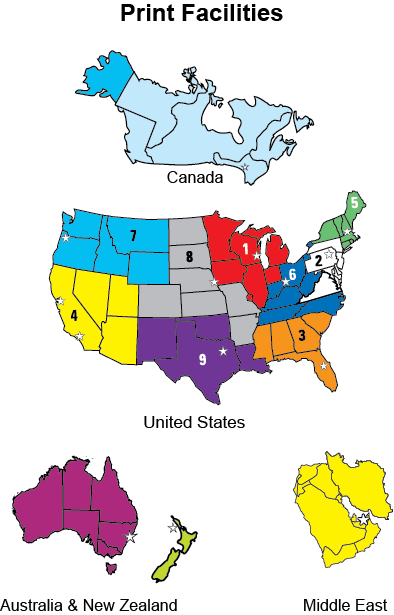 Map of Locations of Different NewsNotes Print Facilities 